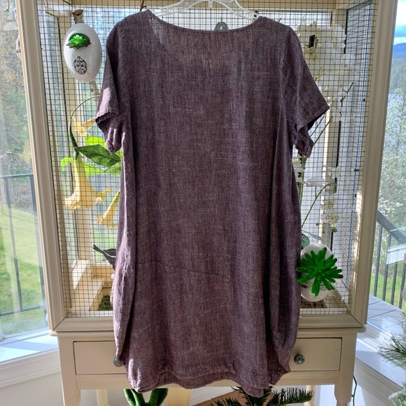 Minibee Brown Linen Short Sleeved Tulip Dress XL - Picture 2 of 5